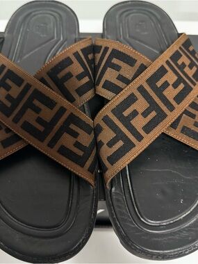 Fendi Brown & Black Logo Slide Sandals